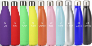 Thermoflasche, Thermosflasche bzw. Isolierflasche mit Wunschgravur Glitzer, Soft und Matt in diversen Farben Portofrei